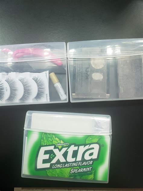 extra gum in plastic container.